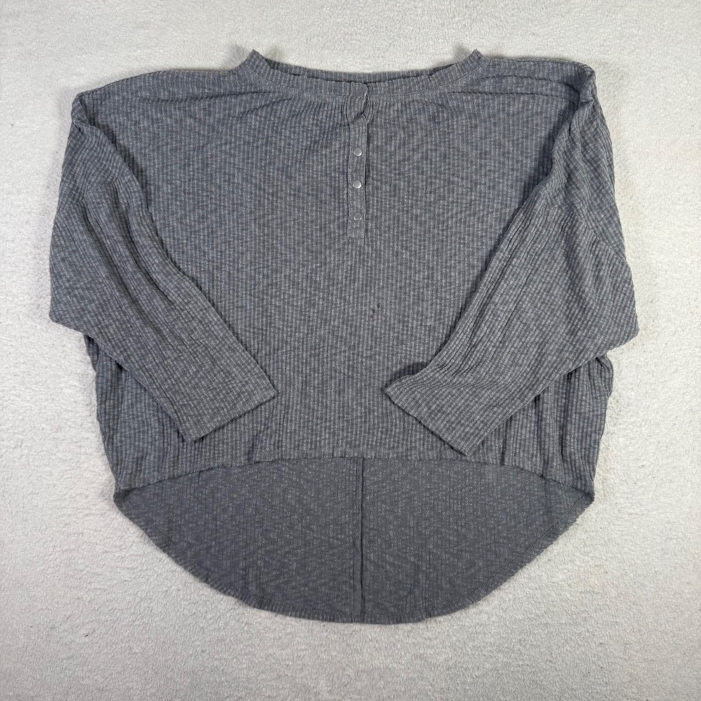 Urban Outfitters Henley Top Womens Medium Gray Good Ribbed High Low Slouchy